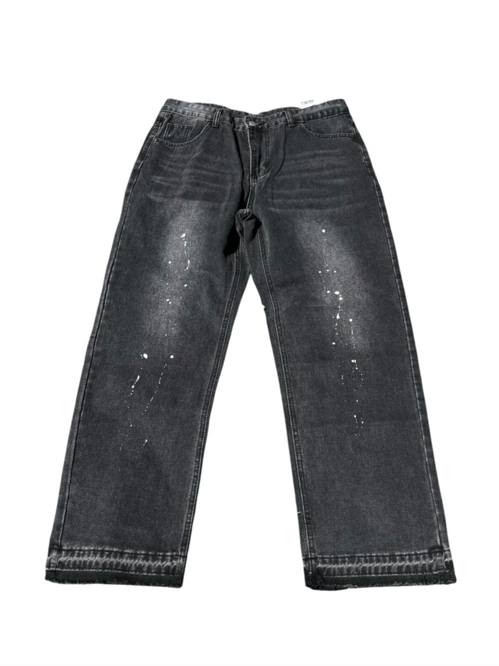 Relaxed Black Washed Jeans with Subtle White Paint Detail